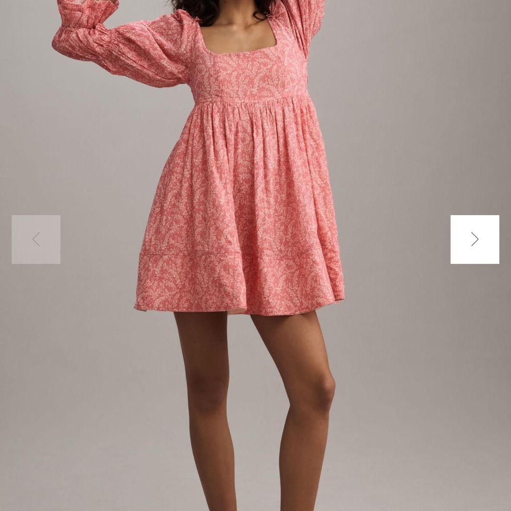Pilcro Long-Sleeve Babydoll Mini Dress - Pink Floral
